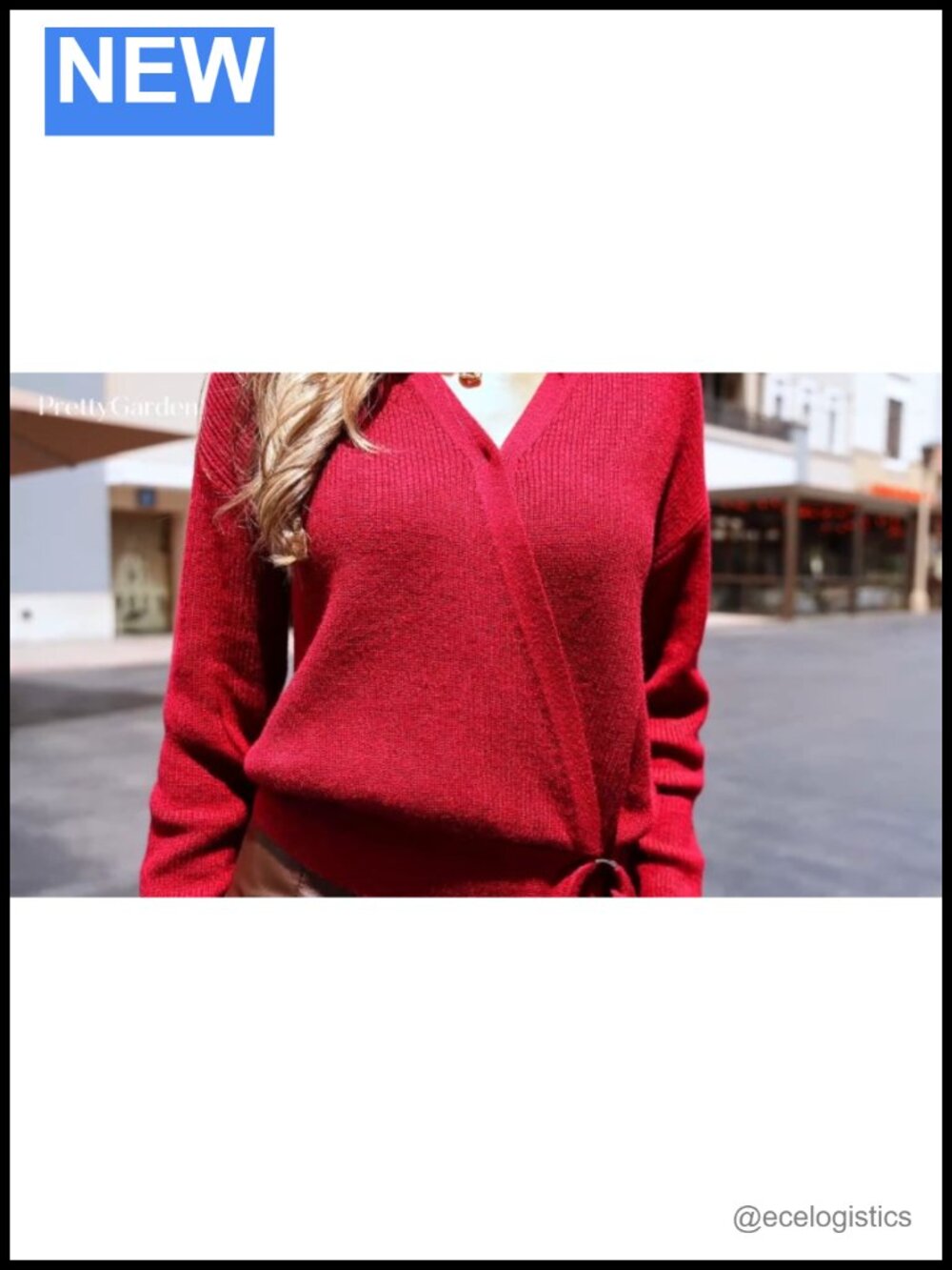 Long Sleeve Wrap V Neck Belted Knit Sweater Women Fall Winter - Picture 6 of 6